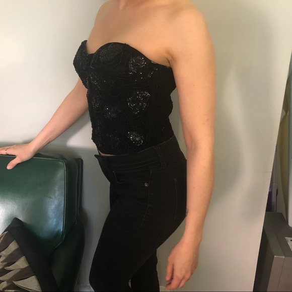 Black Beaded Velvet Bustier